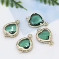 Green Heart Crystal Metal Frame Connector Pendant DIY Jewelry Making Necklace Earring Access - Peacock Green