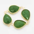 Green teardrop glass charm with double loops gold bezel DIY jewelry making component 4pcs - 13x18mm 1 Pc / Green Jade