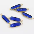 Blue oval bezel connector charms with double loops for DIY bracelet earring jewelry making. - 7x21mm / Dark Blue
