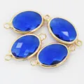 Oval Blue Glass Stone Connectors Gold Edge DIY Jewelry Making Findings Accessories - Dark Blue