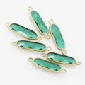 Gold metal oval green crystal faceted double loop connector charm for DIY jewelry making earrings bracelets. - 7x21mm / Peacock Green