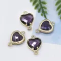 Purple heart crystal glass metal frame pendant connectors DIY handmade jewelry accessories - Deep purple