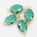 Green oval rhinestone connectors gold metal rim dual hole DIY jewelry making charms parts - Peacock Green
