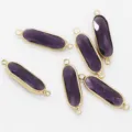 Purple oval gemstone alloy double loop bezel connector DIY jewelry making accessory variant - 7x21mm / Deep purple