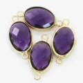 Double hole oval purple glass rhinestone charm gold bezel DIY jewelry making findings - Deep purple