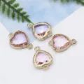 Heart-shaped crystal glass metal frame pendant DIY necklace jewelry making accessories 4pcs - Light Pink