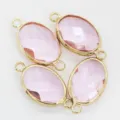 Double hole oval pink rhinestone pendant gold metal edge DIY jewelry finding accessory - Light Pink