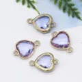 Heart crystal glass pendant charms gold tone metal frame DIY jewelry making findings 4pcs - Crystal Purple