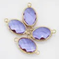 Double hole oval rhinestone pendant metal rim crystal DIY jewelry making accessories - Crystal Purple