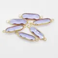 Oval alloy dual-loop bezel charm pendant DIY jewelry making accessories for handmade bracelets. - 7x21mm / Crystal Purple