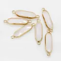 Gold-plated bezel long oval stone connector links for DIY jewelry making bracelets earrings - 7x21mm / White Jade