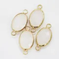 Double hole oval metal edged pendant DIY jewelry accessories variant design style for crafting. - White Jade