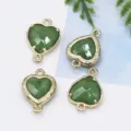 Green Heart Crystal Glass Metal Frame Pendant DIY Jewelry Necklace Earring Accessory - Green Jade