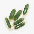 Long oval green faceted stone connectors with gold bezels and double loops for DIY jewelry. - 7x21mm / Green Jade