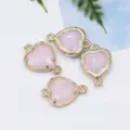 Pink heart crystal glass metal frame pendant DIY jewelry accessory, variant display. - Pink Jade