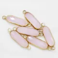 Long oval alloy double-loop bezel pink gemstone connector charms DIY jewelry making accessories - 7x21mm / Pink Jade