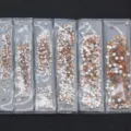 Strass piatti in vetro color champagne di varie dimensioni in sacchetti a scomparti per nail art. - Champagne