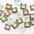 10mm Square Hollow Rhinestone Beads DIY Crystal Pendants for Nail Art Necklace Bracelet Craft - Multicolor Square (Single Piece)