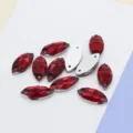 Rote Markise Glas zum Aufnähen Strasssteine Doppellöcher flache Rückseite DIY Zubehör - 6x12 mm, 72 Stk. / Rot