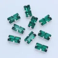 Green baguette sew-on rhinestones with silver claw settings for DIY wedding dress crafts. - Peacock Green