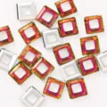 10mm square rhinestone nail art charms, shiny iridescent and silver DIY jewelry pendants. - Red Flame Square (Single Piece)