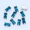 Rectangle sew on rhinestones in dark blue with silver claw settings DIY craft supplies - Peacock Blue