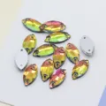 Navette dubbelgat glas strass, levendige AB kleuren om te naaien voor DIY kleding en handwerk. - Meerkleurig