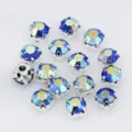 Blauleuchtende Kristall Strasssteine mit Krallenfassung zum Aufnähen für DIY Kleidung und Brautkleid. - 6 mm, 36 Stk. / Hellblau AB