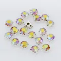 Strass ronds en verre à griffes couleur AB cristaux à coudre pour vêtements de mariage DIY - Jaune Doré AB
