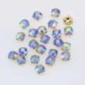 Estrás de vidrio de colores con engaste dorado, chatones de cristal para manualidades. - 6mm (36 Piezas/Paquete) / Azul Claro AB