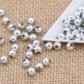 Silver double hole beads 4-8mm plastic round loose beads craft DIY accessories for clothing. - Silver