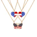 Detailed view of American flag butterfly magnetic pendant necklace set with gold chains. - US Flag Magnetic Heart Butterfly Gold Chain Set