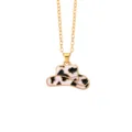 Gold chain necklace with white black cow print cowboy hat enamel pendant for daily wear. - Gold Cowboy Hat Style (A3281-2)
