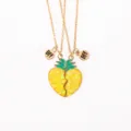 Gold Pineapple BFF Heart Split Pendant Necklace Cute Alloy Drip Oil Best Friend Jewelry SKU - Heart Pineapple Puzzle Style (A3158)