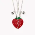 Cute strawberry split heart BFF necklace for best friends, sweet enamel fruit pendant jewelry. - Heart Strawberry Puzzle Style (A3272)