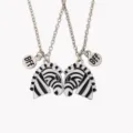 Matching zebra BFF magnetic friendship necklace set, cute black and white alloy pendant jewelry. - Black White Zebra Pair Style (A3274)
