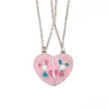 Cute pink heart best friends rabbit matching necklace for kids, sweet alloy pendant jewelry. - Pink Heart Twin Bunnies Style (A3277)
