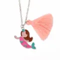Cute mermaid pendant necklace with pink tassel, metal chain, sweet cartoon style jewelry. - Pink Tassel Mermaid Style (A3278-PI)