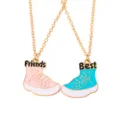 Best Friends Sneaker Pendant Necklace Pink Blue Alloy Gold Chain Besties Jewelry Gift - Gold Chain Canvas Shoes Style (A3280-GO)