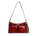 Sac a epaule sous les bras rouge a poches multiples pour femmes, sac bandouliere chic. - Avec Pendentif / Rouge