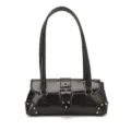 Bolso de hombro negro de cuero PU para mujer con hebillas metálicas y tachuelas. - Negro