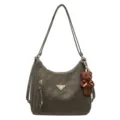 Sac à épaule élégant pour femme grande capacité gris foncé PU cuir hobo sac avec ours. - Avec Pendentif / Vert