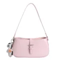 Sac bandoulière minimaliste en cuir rose pour femme élégant sac baguette avec joli pendentif. - Rose