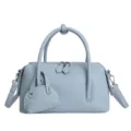 Light blue litchi grain Boston bag, stylish women shoulder crossbody handbag for daily wear. - Blue