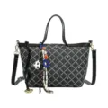 Sac seau noir classique à motifs pour femmes, sac bandoulière élégant et polyvalent avec charm. - Noir