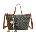 Sac seau rétro polyvalent pour femme en cuir PU sac à bandoulière fourre-tout quotidien élégant - Avec Pendentif / Noir et Marron