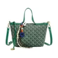 Sac seau vintage vert à imprimé géométrique avec poignées, cabas bandoulière élégant pour femmes. - Avec Pendentif / Vert