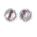 Boutons de manchette ronds argentés pour homme avec verre violet et strass élégants. - Violet