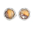 Boutons de manchette ronds argentés pour homme avec strass étincelants et motif ambré. - Beige