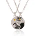 Ensemble Collier Couple Soleil Lune Yin Yang Assorti Meilleurs Amis Pendentif Bijou Argent - Style Tai Chi Noir Blanc (A3263-4)